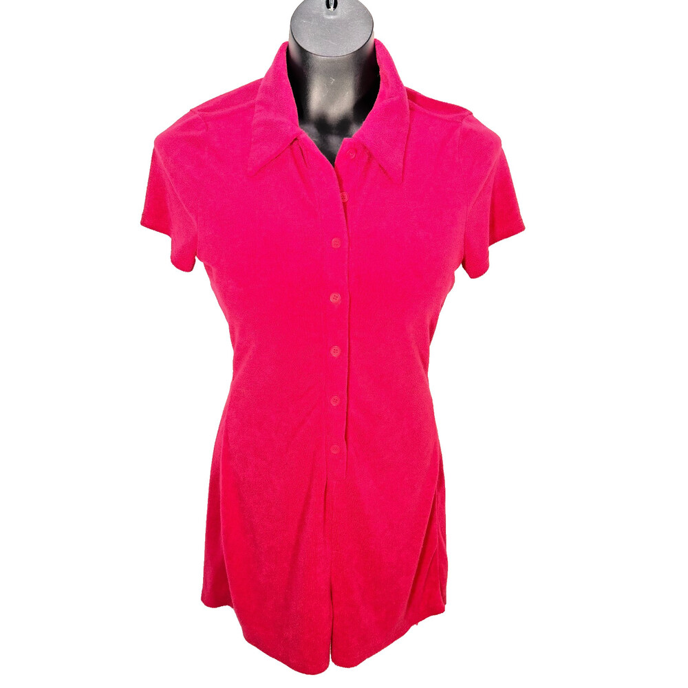 Y2KJuicy Couture Hot Pink Terry Cloth Romper Shorts Womens Junior's S Short Slve